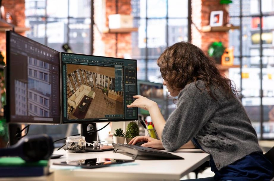 architect reviewing digital building design on computer screen